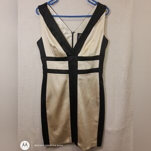 JAX Women's V Neck Back Gold Black Back Zipper Dress Size 10